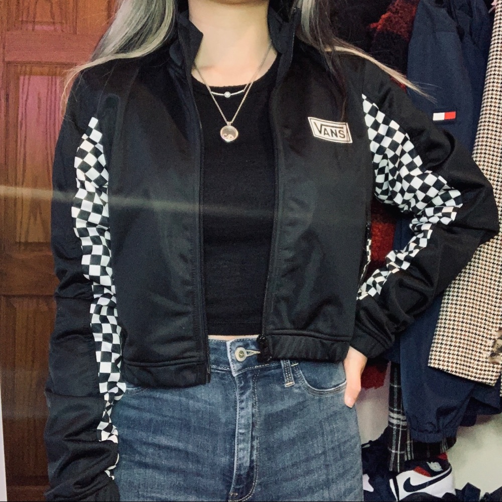 Vans Black Checkered Cropped Windbreaker Jacket